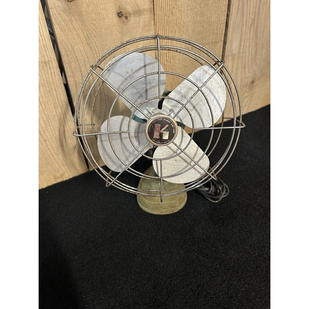 Vintage Sears 8" Table Fan Blue/Green Metal Blade 1950's USA Works S1